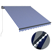 VidaXL Luifel handmatig uittrekbaar met LED 350x250 cm blauw en wit - afbeelding 2