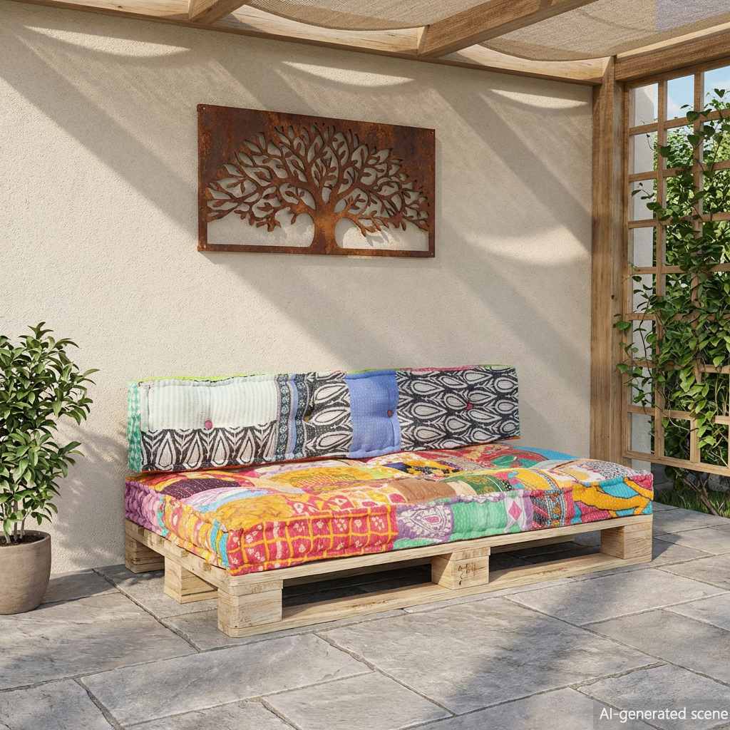Vidaxl bankkussen pallet stof patchwork meerkleurig