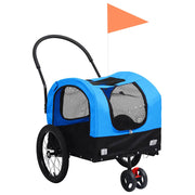 Vidaxl fietstrailer en hondenwagen 2-in-1 blauw en zwart - afbeelding 1