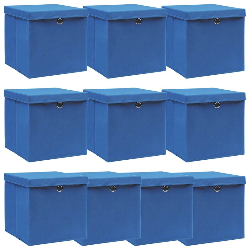 Vidaxl opbergboxen met deksel 10 st 32x32x32 cm stof blauw