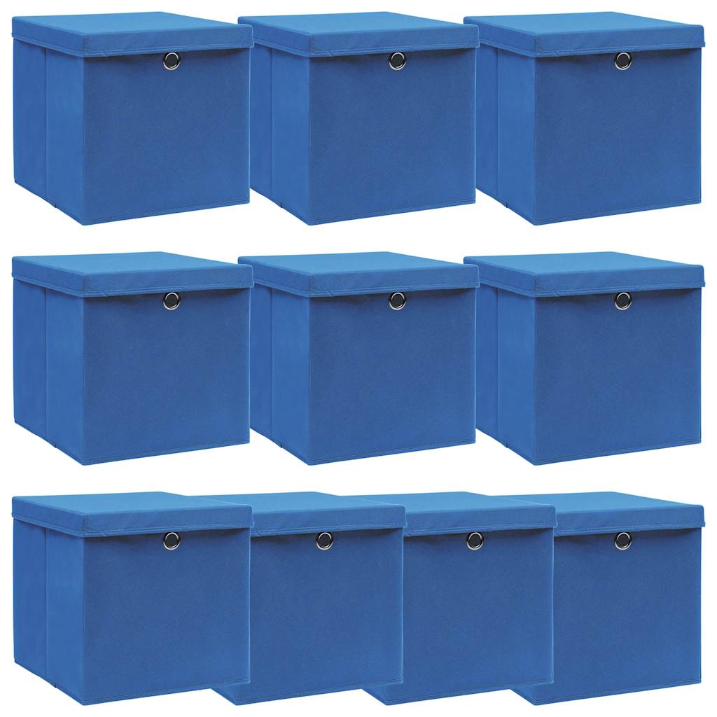 Vidaxl opbergboxen met deksel 10 st 32x32x32 cm stof blauw