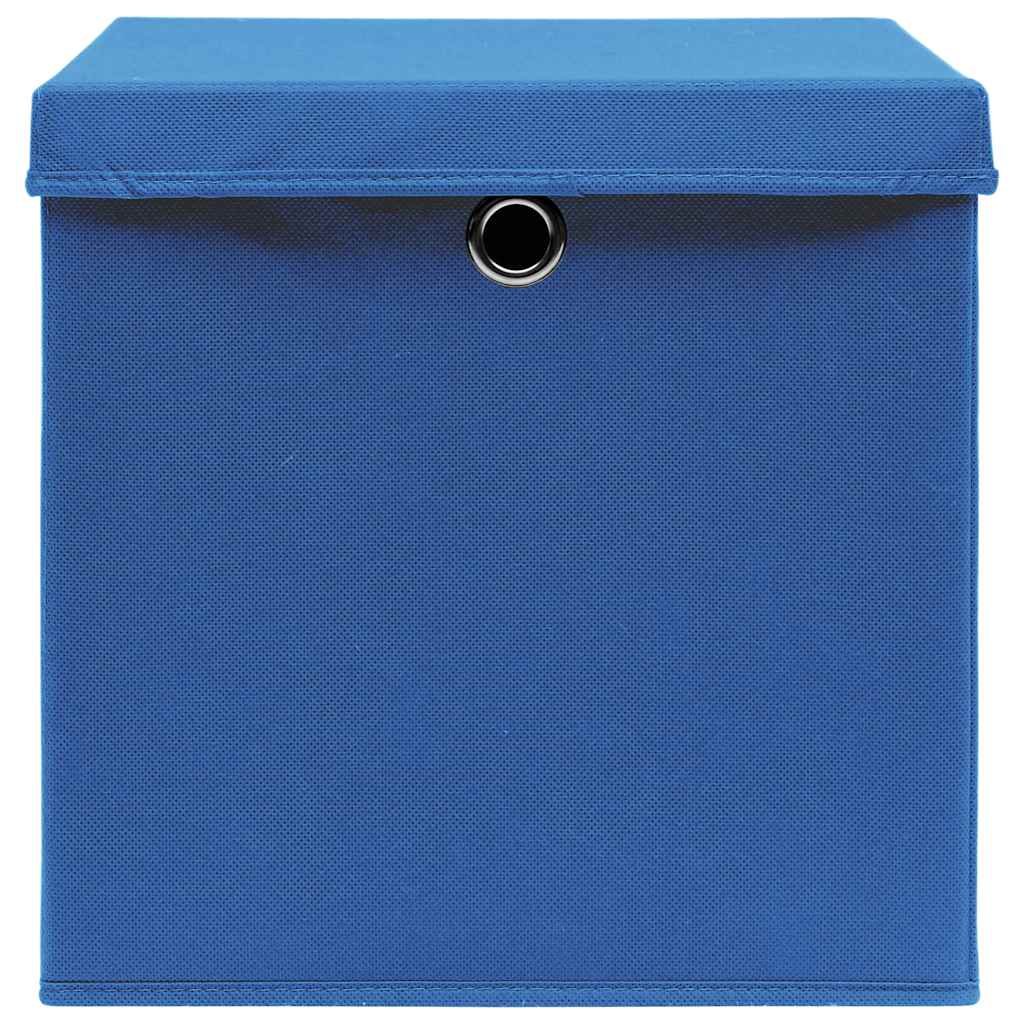 Vidaxl opbergboxen met deksel 10 st 32x32x32 cm stof blauw