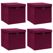 Vidaxl opbergboxen met deksel 4 st 32x32x32 cm stof donkerrood - afbeelding 1