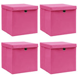Vidaxl opbergboxen met deksel 4 st 32x32x32 cm stof roze - afbeelding 1