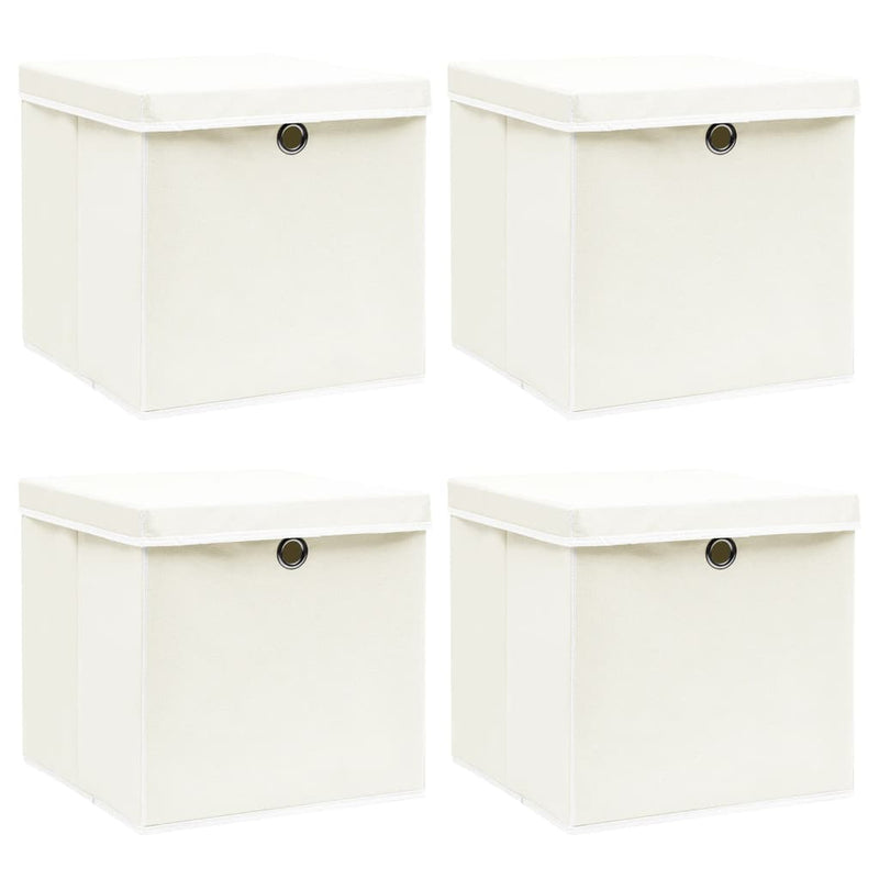 Vidaxl opbergboxen met deksel 4 st 32x32x32 cm stof wit