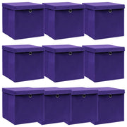 Vidaxl opbergboxen met deksel 10 st 32x32x32 cm stof paars - afbeelding 1