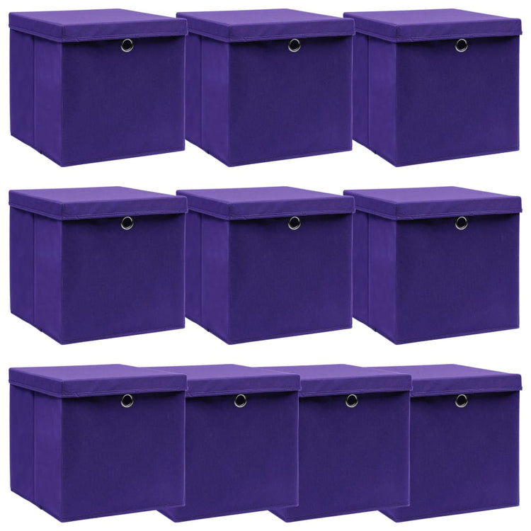 Vidaxl opbergboxen met deksel 10 st 32x32x32 cm stof paars