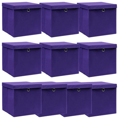 Vidaxl opbergboxen met deksel 10 st 32x32x32 cm stof paars