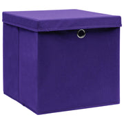 Vidaxl opbergboxen met deksel 10 st 32x32x32 cm stof paars - afbeelding 2