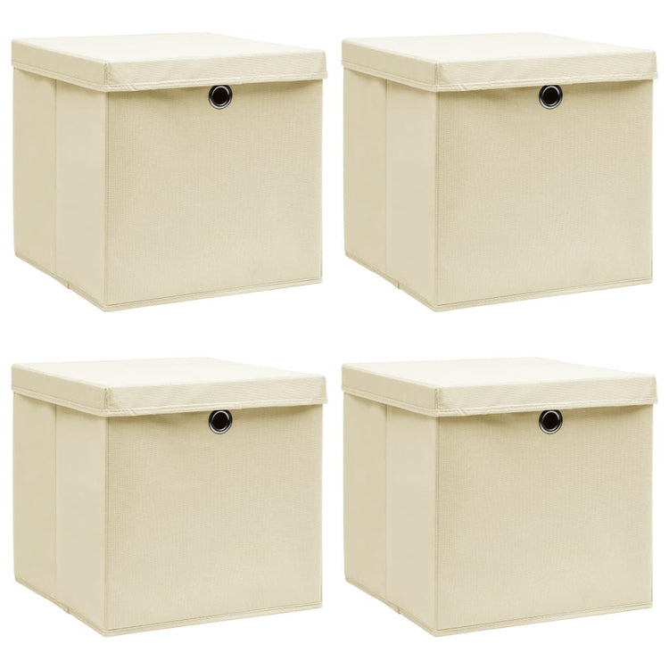 Vidaxl opbergboxen met deksel 4 st 32x32x32 cm stof crèmekleurig
