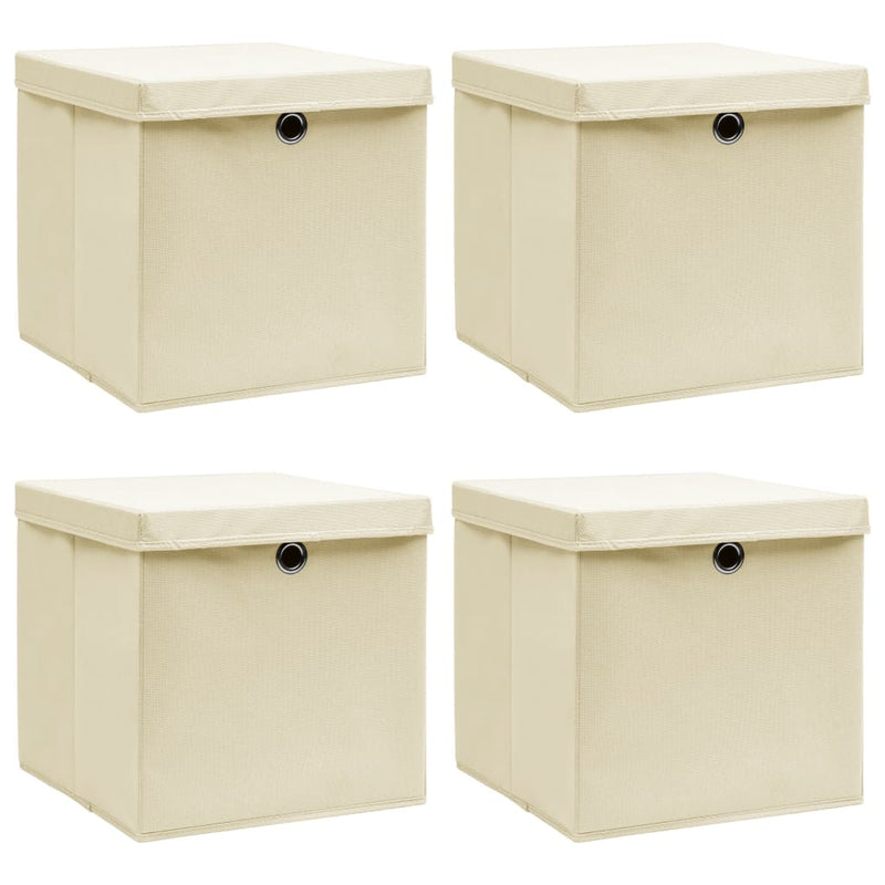 Vidaxl opbergboxen met deksel 4 st 32x32x32 cm stof crèmekleurig