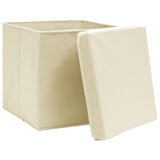 Vidaxl opbergboxen met deksel 4 st 32x32x32 cm stof crèmekleurig - afbeelding 3