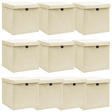 Vidaxl opbergboxen met deksel 10 st 32x32x32 cm stof crèmekleurig - afbeelding 1