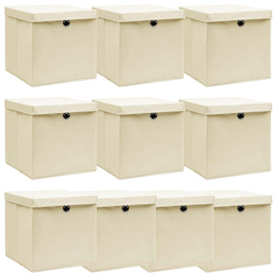 Vidaxl opbergboxen met deksel 10 st 32x32x32 cm stof crèmekleurig