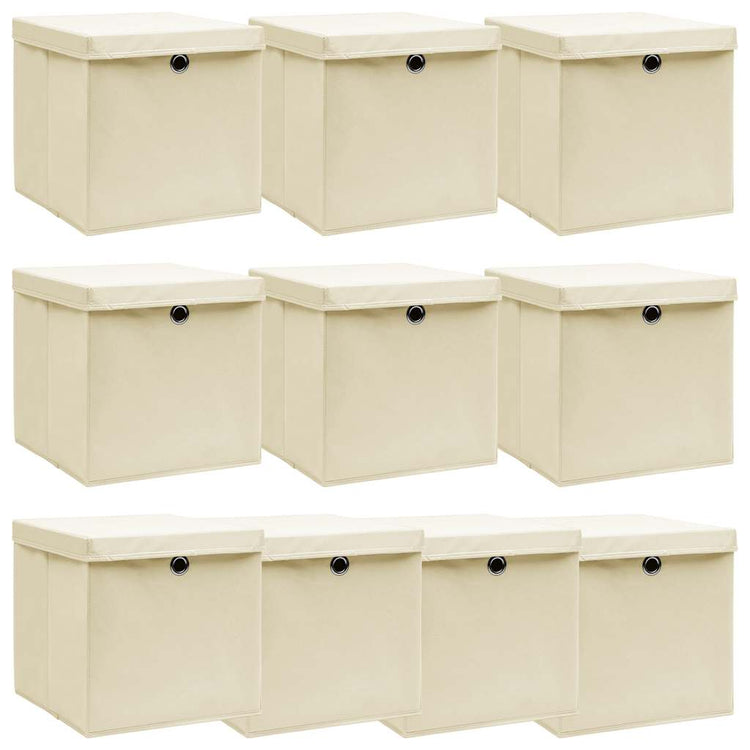 Vidaxl opbergboxen met deksel 10 st 32x32x32 cm stof crèmekleurig