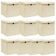 Vidaxl opbergboxen met deksel 10 st 32x32x32 cm stof crèmekleurig