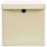 Vidaxl opbergboxen met deksel 10 st 32x32x32 cm stof crèmekleurig - afbeelding 3