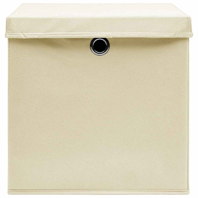Vidaxl opbergboxen met deksel 10 st 32x32x32 cm stof crèmekleurig