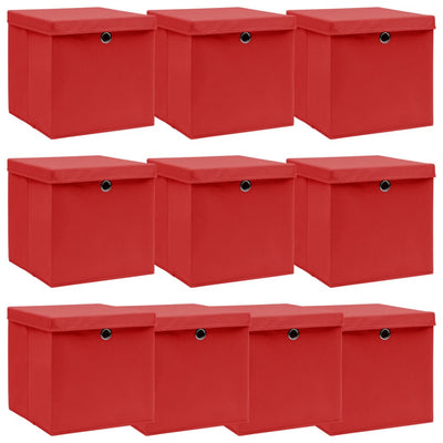 Vidaxl opbergboxen met deksel 10 st 32x32x32 cm stof wit