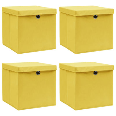 VidaXL Opbergboxen met deksel 4 st 32x32x32 cm stof geel