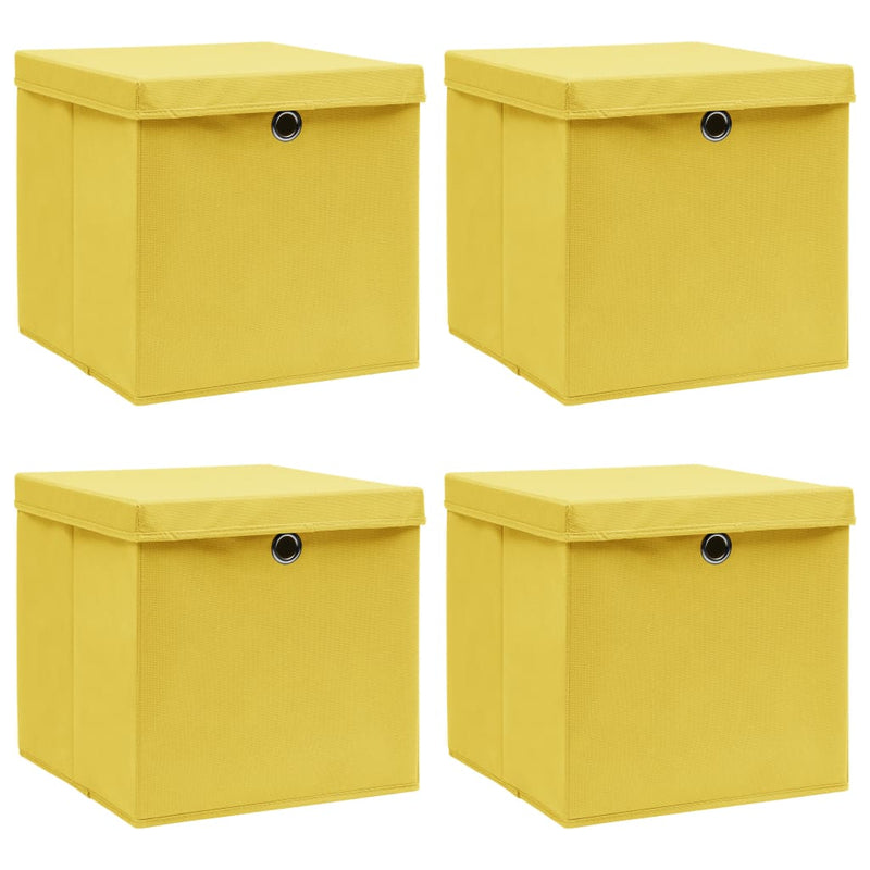 Vidaxl opbergboxen met deksel 4 st 32x32x32 cm stof geel