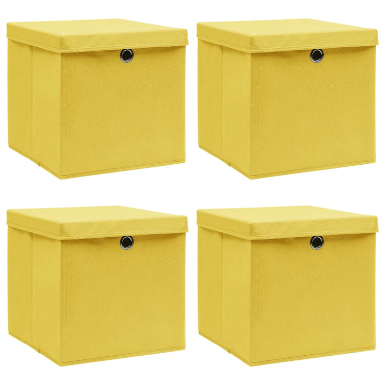 Vidaxl opbergboxen met deksel 4 st 32x32x32 cm stof geel