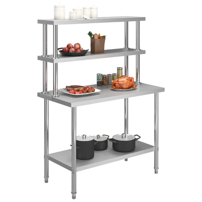 Vidaxl keukenwerktafel met bovenschap 120x60x150 cm roestvrij staal