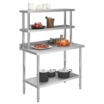 VidaXL Keukenwerktafel met bovenschap 120x60x150 cm roestvrij staal