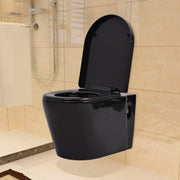 VidaXL Hangend toilet met verborgen stortbak keramiek zwart - afbeelding 2