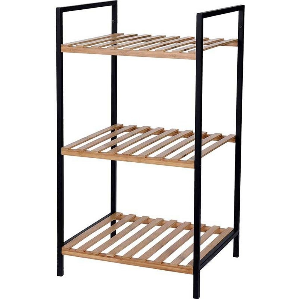 Excellent houseware handdoekenrek 3 etages 38x32x70 cm bamboe metaal zwart