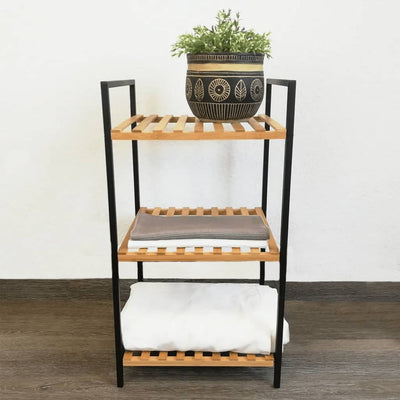 Excellent houseware handdoekenrek 3 etages 38x32x70 cm bamboe metaal zwart