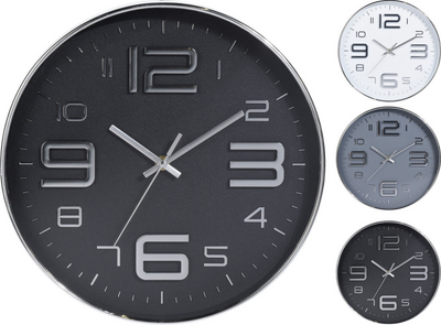 Wandklok 30 cm zilver 3 assorti