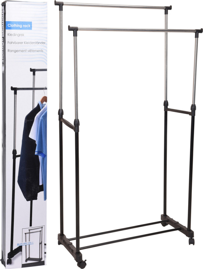 Storage solutions kledingrek met wielen dubbel 80x42x(90-160) cm