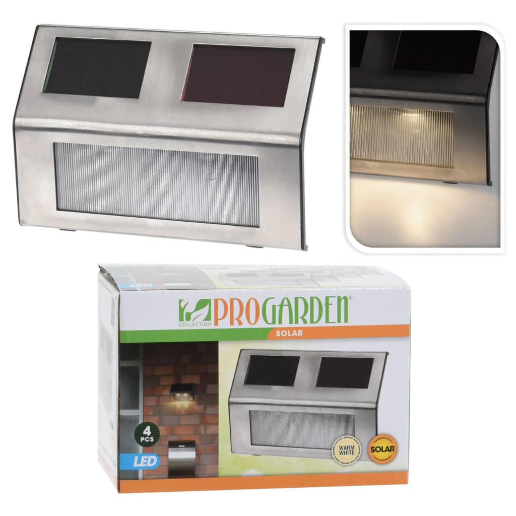 Progarden 4-delige tuinlampenset solar led roestvrij staal