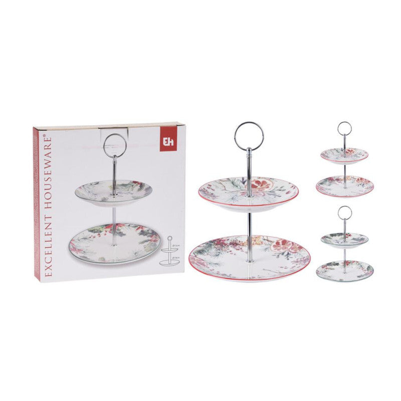 Excellent houseware houseware etagere 2-laags porselein verschillende kleuren