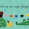 Uitnodiging: 6 kaartencroc en schildpad.
