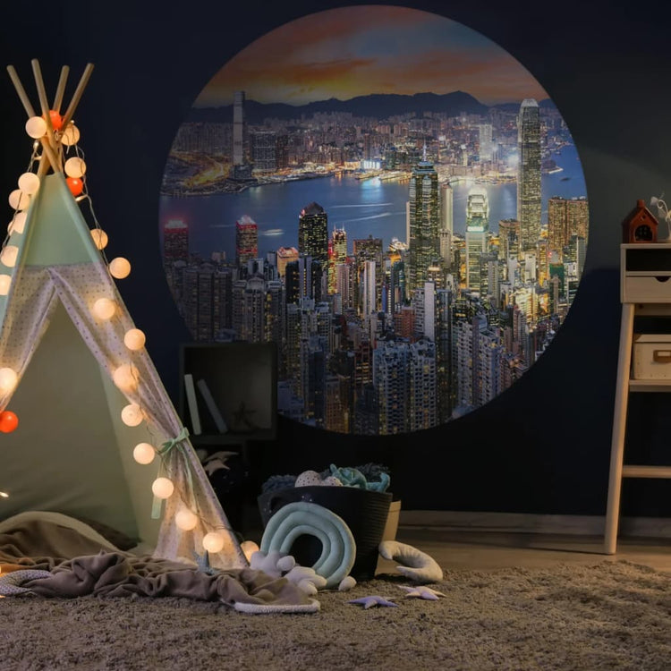 Wallart behangcirkel skyline by night 190 cm