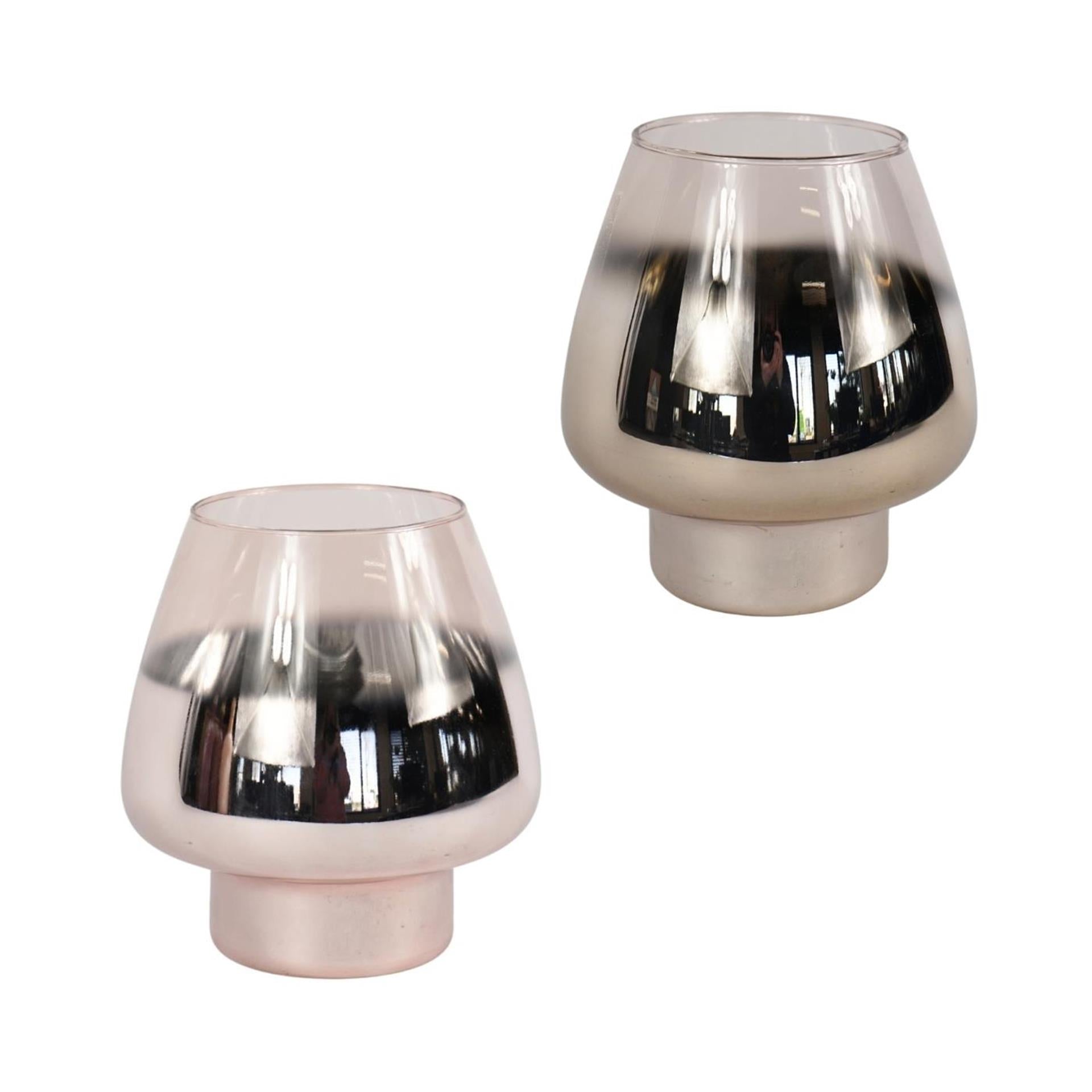 Windlicht glas metallic zilverkleurig 17,5x17,5x18cm 2 assorti