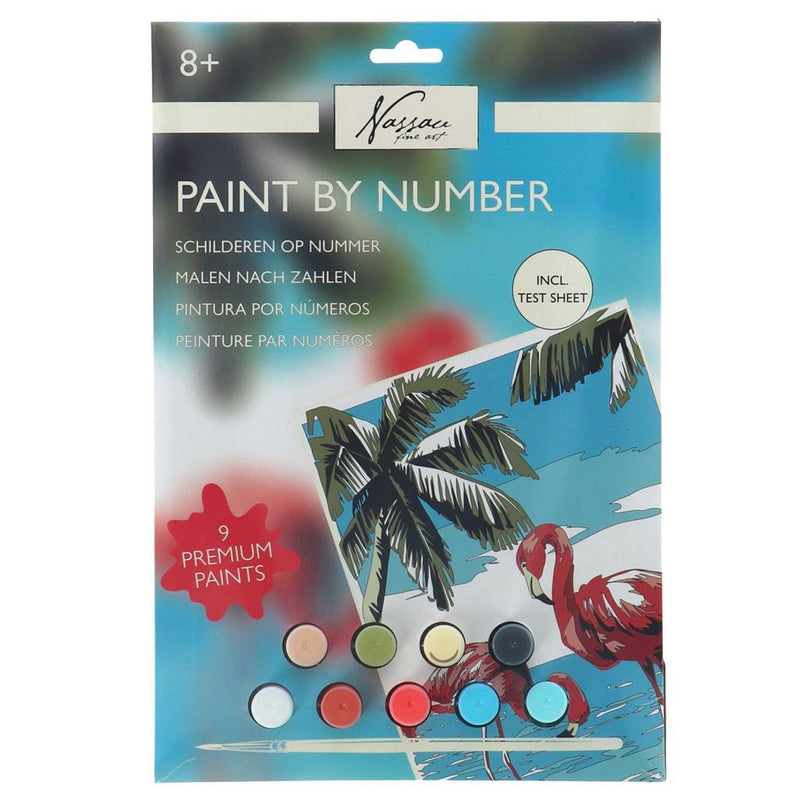 Nassau fine art nassau schilderen op nummer flamingo - incl. 9 verfpotjes en penseel