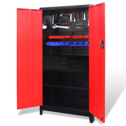 VidaXL Gereedschapskast met kist 90x40x180 cm staal rood en zwart - afbeelding 1