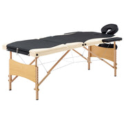 Vidaxl massagetafel inklapbaar 3 zones hout zwart en beige - afbeelding 1