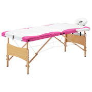 Vidaxl massagetafel inklapbaar 3 zones hout wit en roze - afbeelding 1