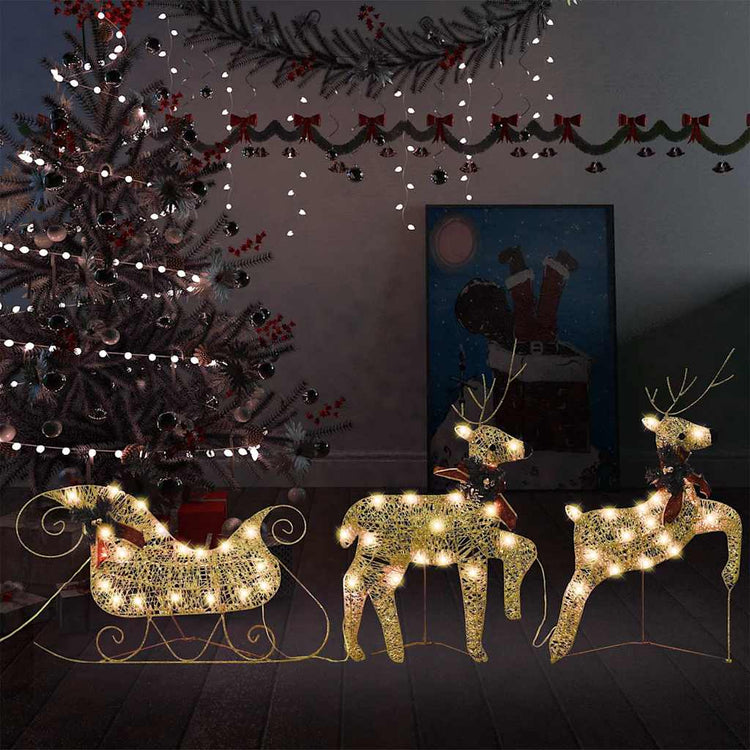 Vidaxl kerstdecoratie rendieren en slee 60 led's goudkleurig
