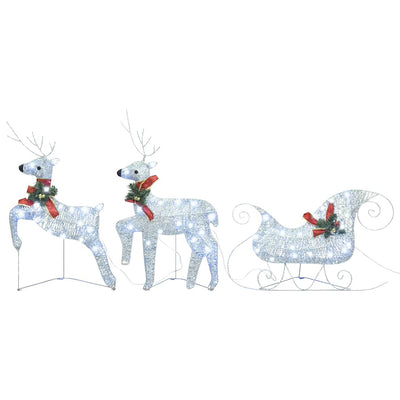 Vidaxl kerstdecoratie rendieren en slee 60 led's zilverkleurig
