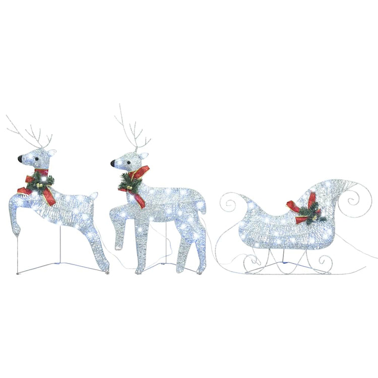 Vidaxl kerstdecoratie rendieren en slee 60 led's zilverkleurig