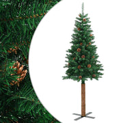 Vidaxl kerstboom met echt hout en dennenappels smal 210 cm pvc groen - afbeelding 2
