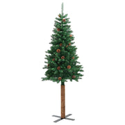 Vidaxl kerstboom met echt hout en dennenappels smal 210 cm pvc groen - afbeelding 3