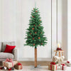 Vidaxl kerstboom met echt hout en dennenappels smal 210 cm pvc groen