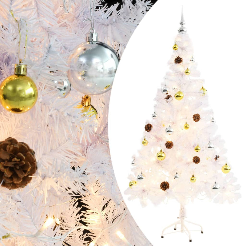 Vidaxl kunstkerstboom met verlichting en kerstballen 150 cm wit