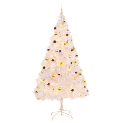 Vidaxl kunstkerstboom met verlichting en kerstballen 210 cm wit